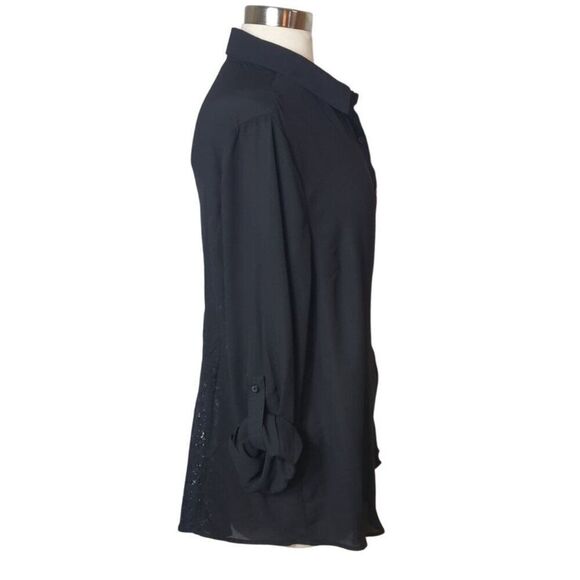 Riley+James Womens Plus Lace Back Button-Down Shirt 18/20W Black Chic Office Y2K - Picture 4 of 7